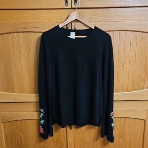 Faded Glory Black Sweater with Floral Embroidery